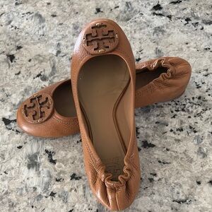 Tory Burch Tan Leather Minnie Travel Ballet Flats